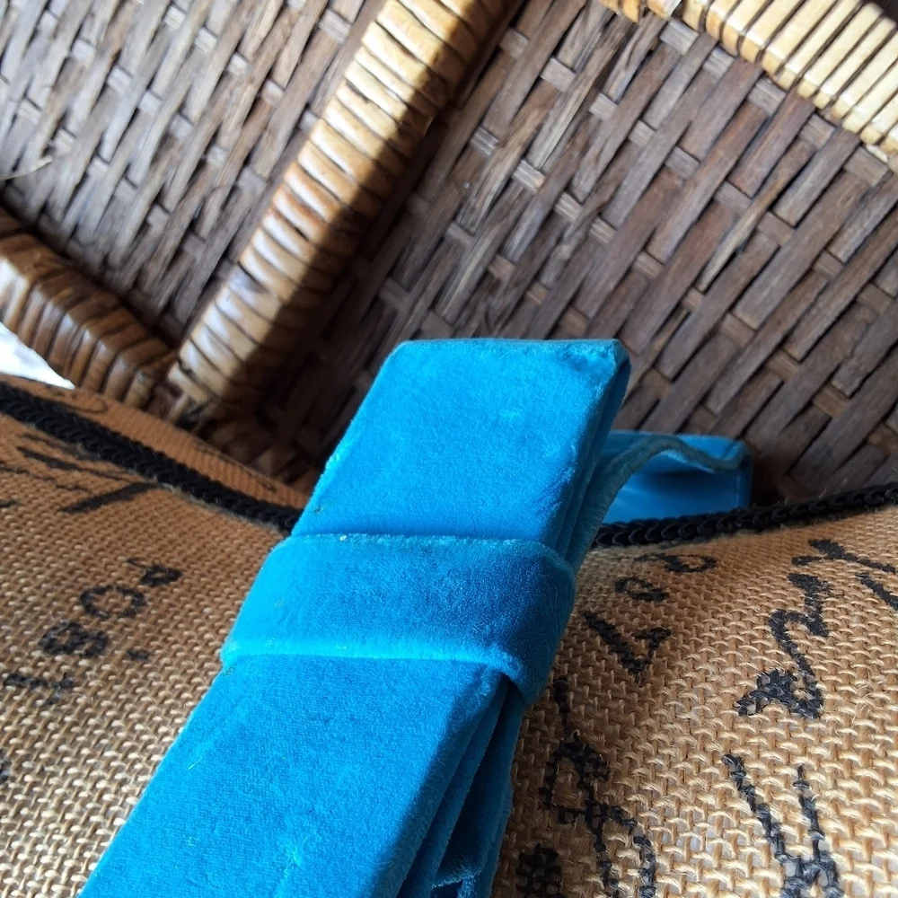 Vintage blue velvet bow 70s wide belt S/M